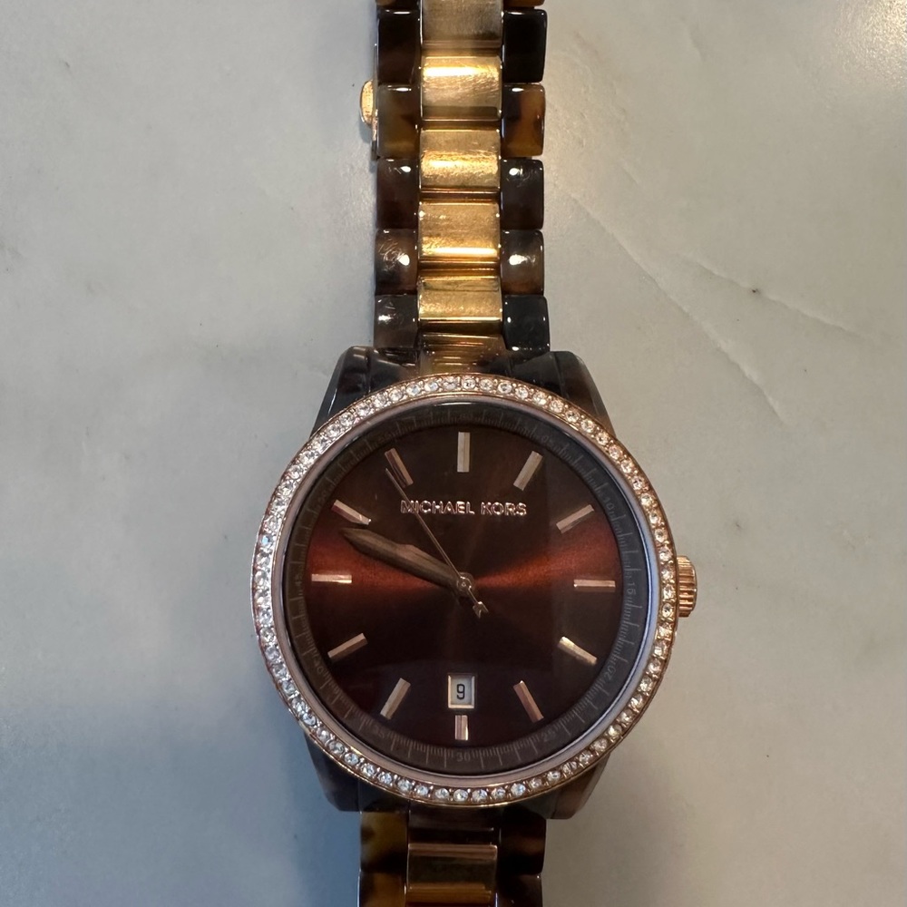 Michael Kors Brown Tortoise Gold Diamond Watch